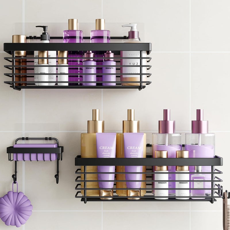 ODesign Shower Caddy 3 Pack SUS304 Stainless Steel-No Drilling-Shower Bathroom Shelves Rack,Rustproof Wall Mounted,Adhesive Shower Shelf Basket Organizer-Black - Image 1